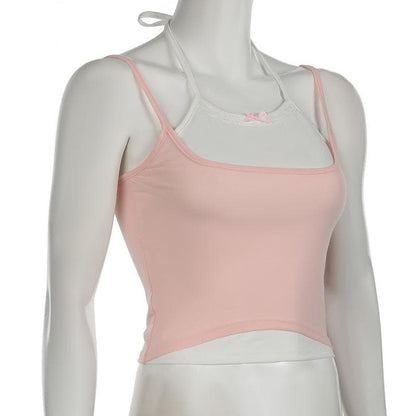 Halter bowknot patchwork cami top