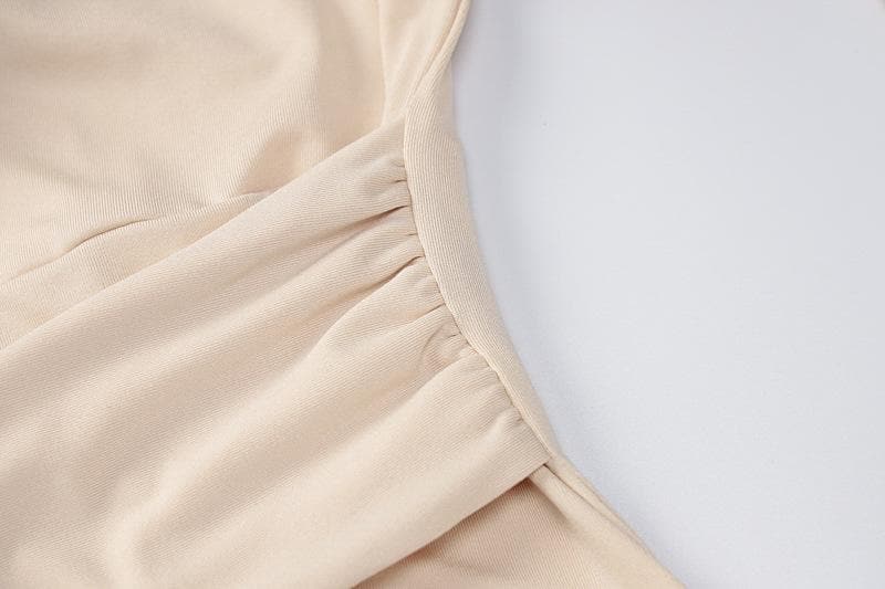 Deep V Neck Collar Tie Waist Long Sleeve Mini Dress