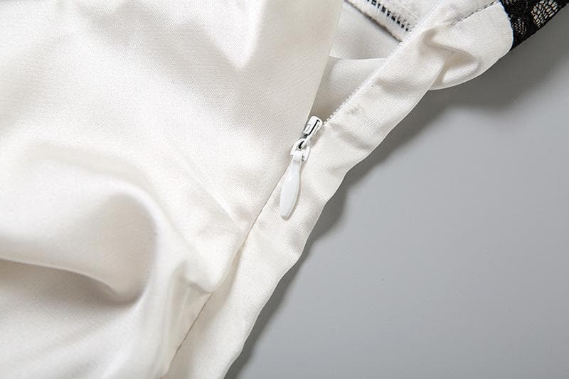 Lace zip-up backless high slit cami maxi dress