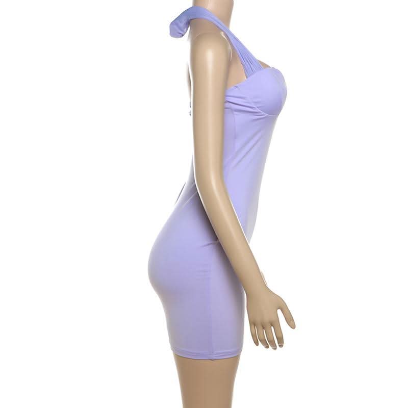 Halter solid backless mini dress