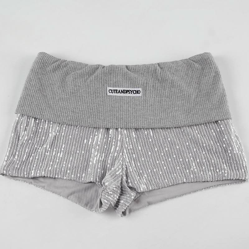 Glitter knitted patchwork letter pattern short pant