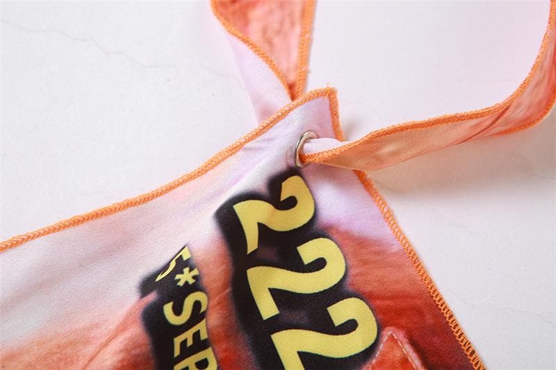 Halter abstract self tie backless contrast top