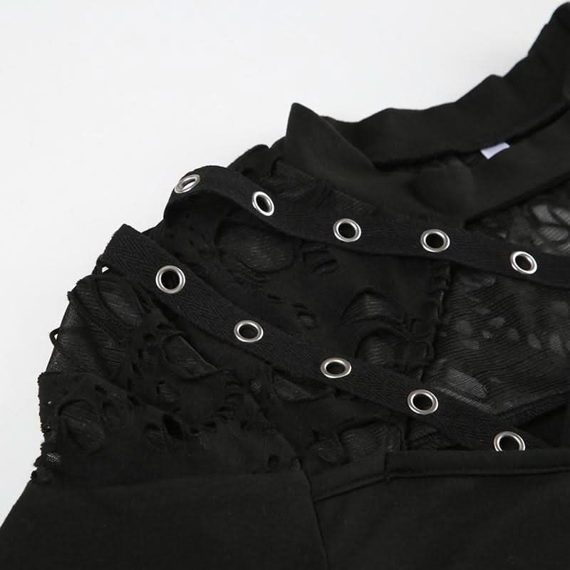 Long sleeve crewneck hollow out cut out top