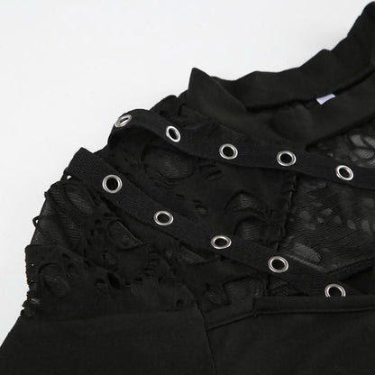 Long sleeve crewneck hollow out cut out top