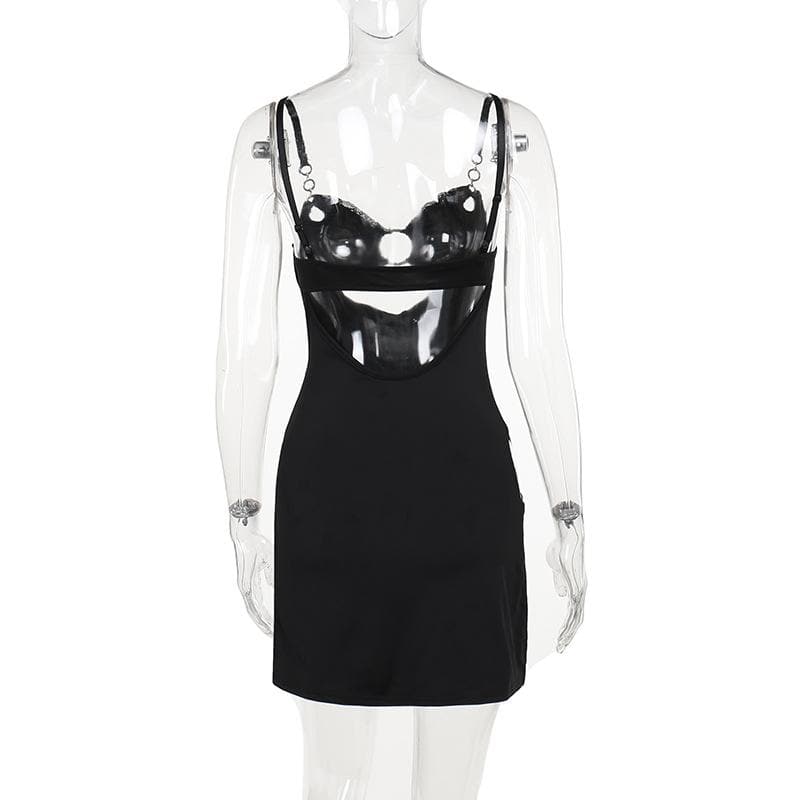 Sweetheart neck o ring hollow out ruched cami cut out mini dress