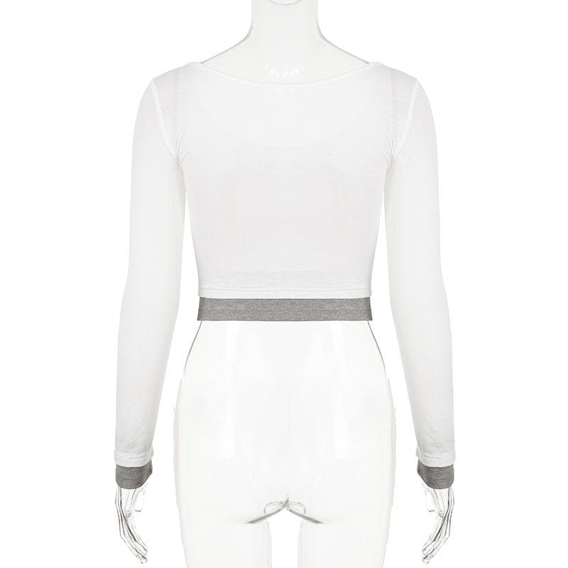Long sleeve round neck patchwork crop top