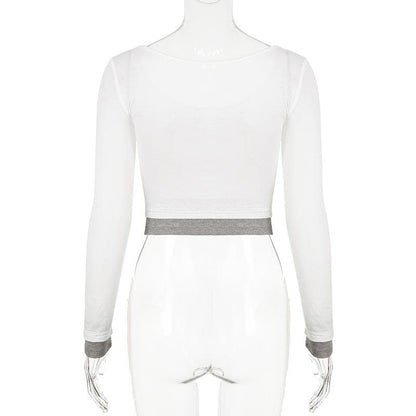 Long sleeve round neck patchwork crop top