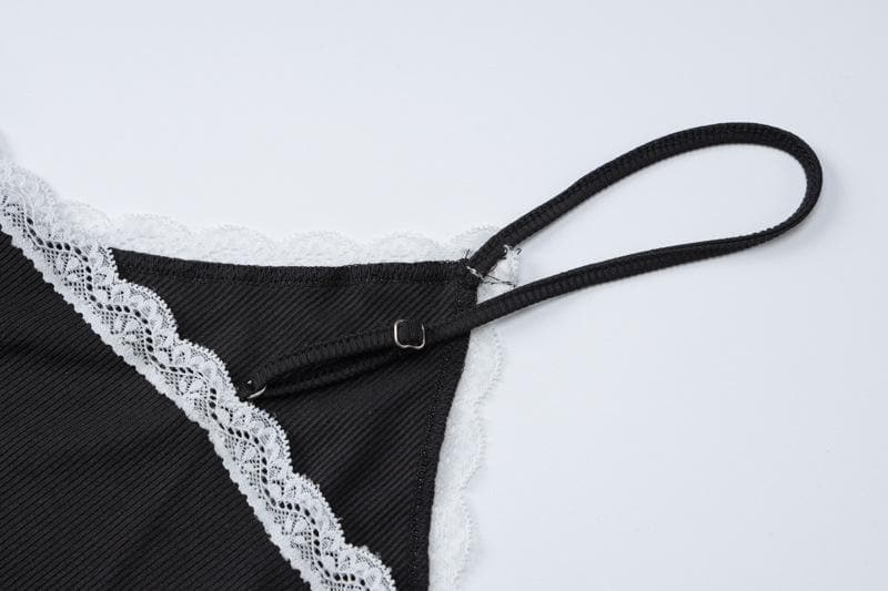 Bowknot lace hem v neck contrast cami top