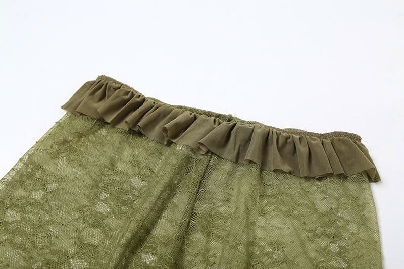 Lace see through ruffle patchwork pant