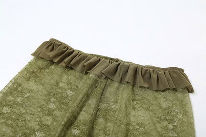 Lace see through ruffle patchwork pant