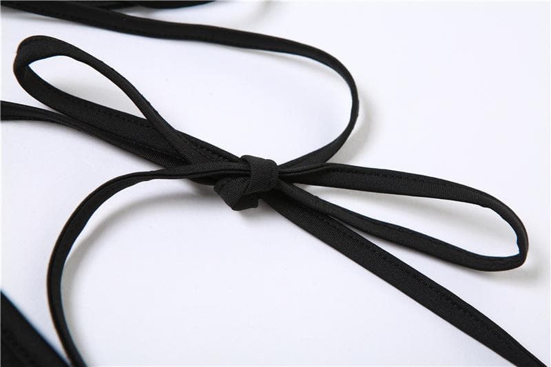 Halter mesh ruffle irregular backless top