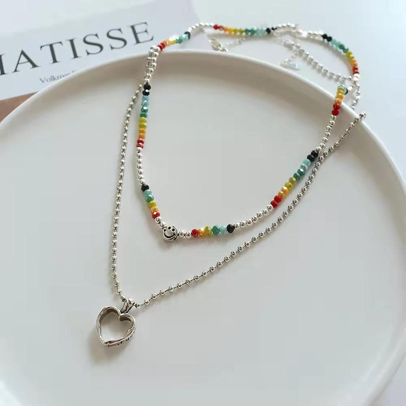 Heart pendant multicolor chain necklace