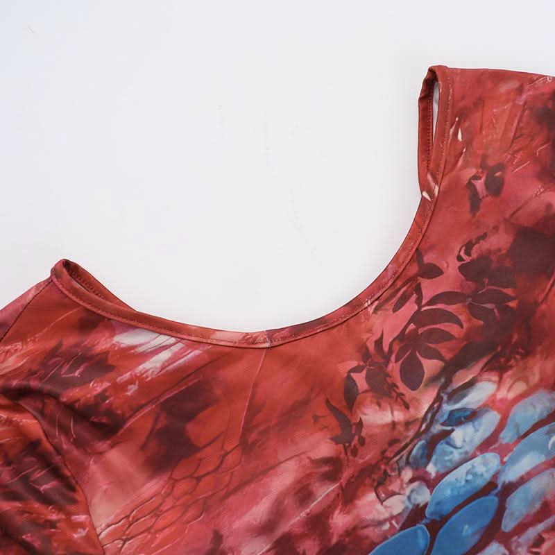 Long sleeve o ring cross front abstract mini dress