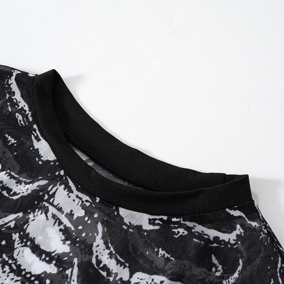 Sheer mesh contrast print see through gloves long sleeve top