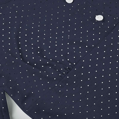 Polka dot long sleeve button lace hem patchwork top