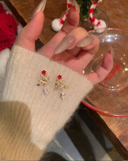 Bowknot pendant christmas tree decor drop earrings