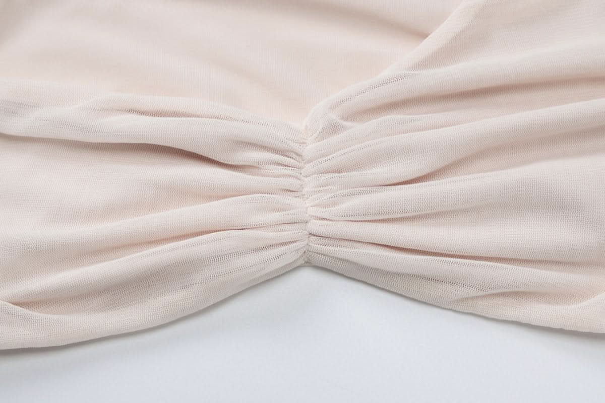 Long sleeve mesh patchwork ruched maxi skirt set-final-sale