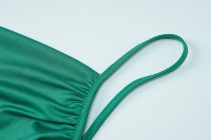 Ruched solid backless cowl neck cami maxi dress