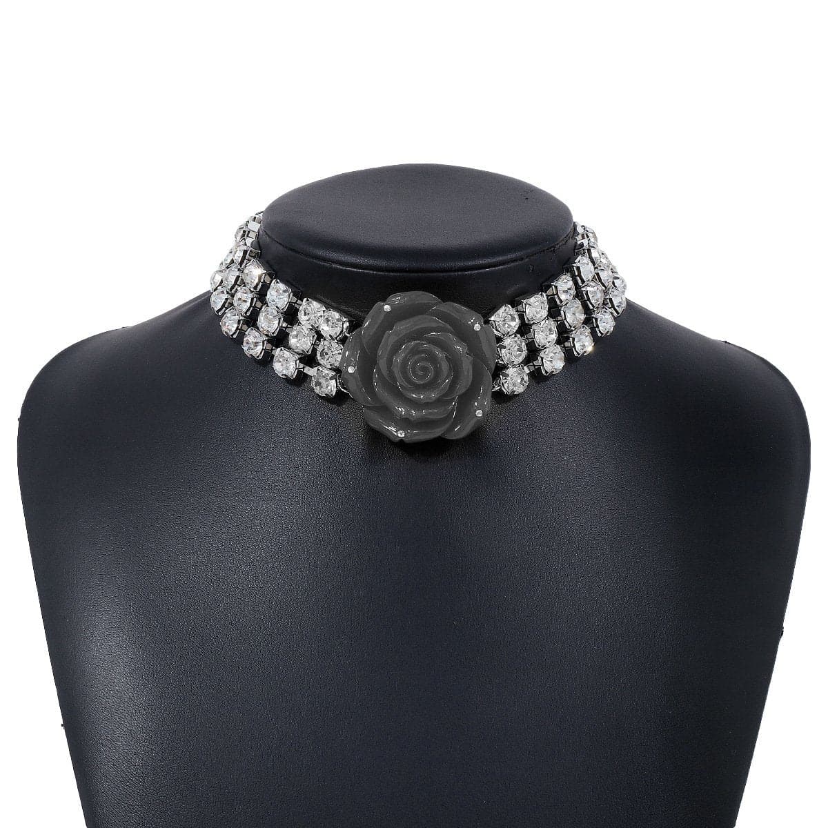 Rhinestone rose decor layered choker necklace