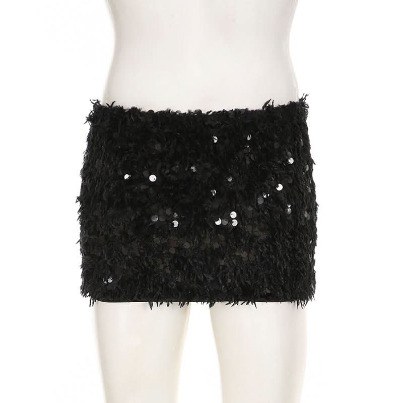 Glitter fluffy contrast mini skirt