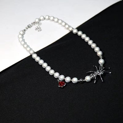 Spider decor stone pendant beaded necklace