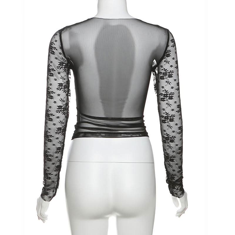 Long sleeve hollow out ruched lace cut out top