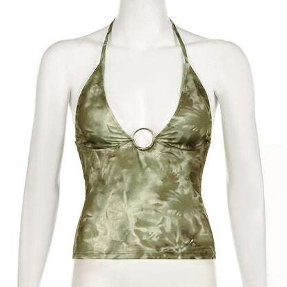 Halter v neck tie dye o ring top