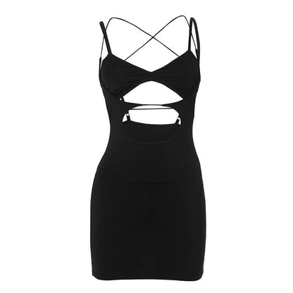 Hollow out cross back backless cami cut out mini dress