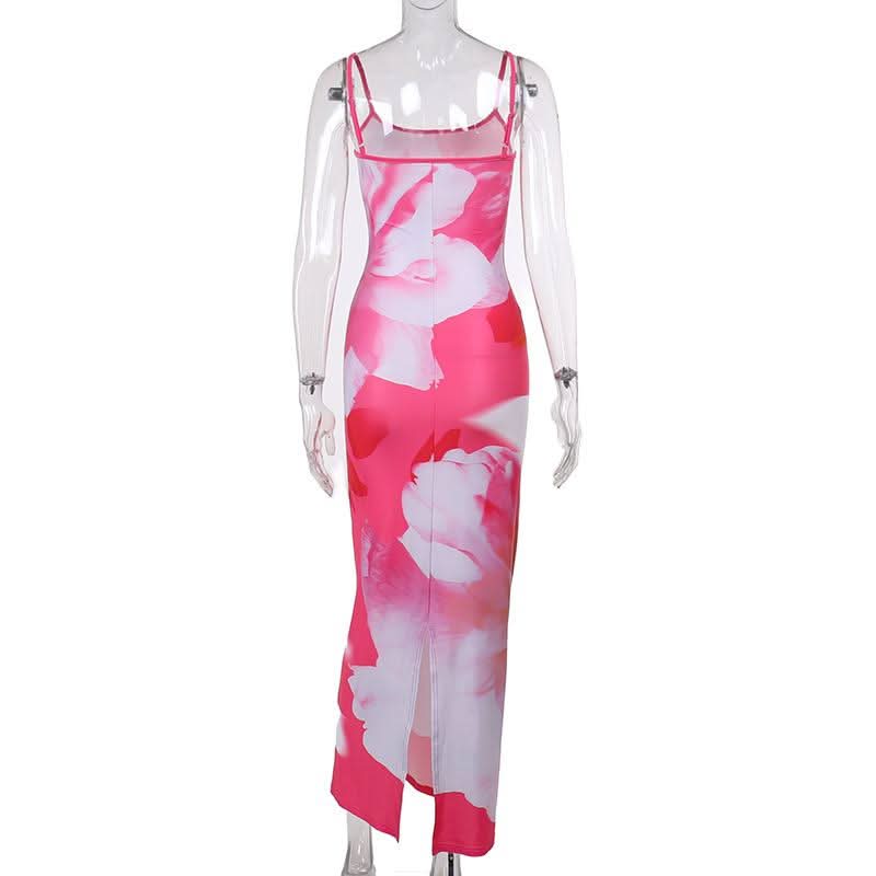 U neck flower print cami maxi dress