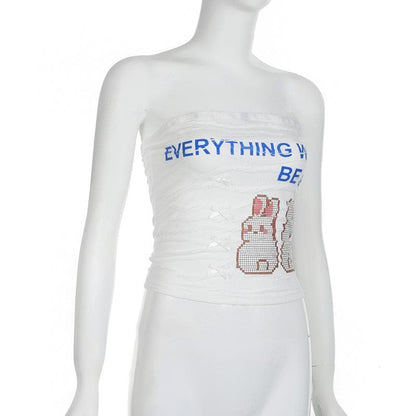 Textured rabbit pattern contrast bowknot tube top