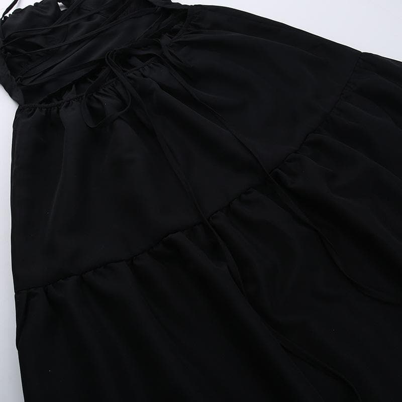 Drawstring ruched cross back backless cami maxi dress