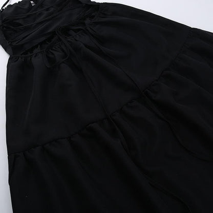 Drawstring ruched cross back backless cami maxi dress