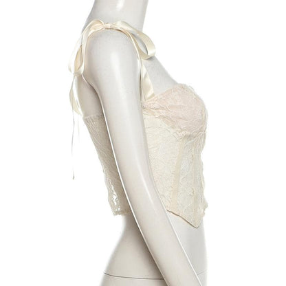 Lace button ribbon cami top