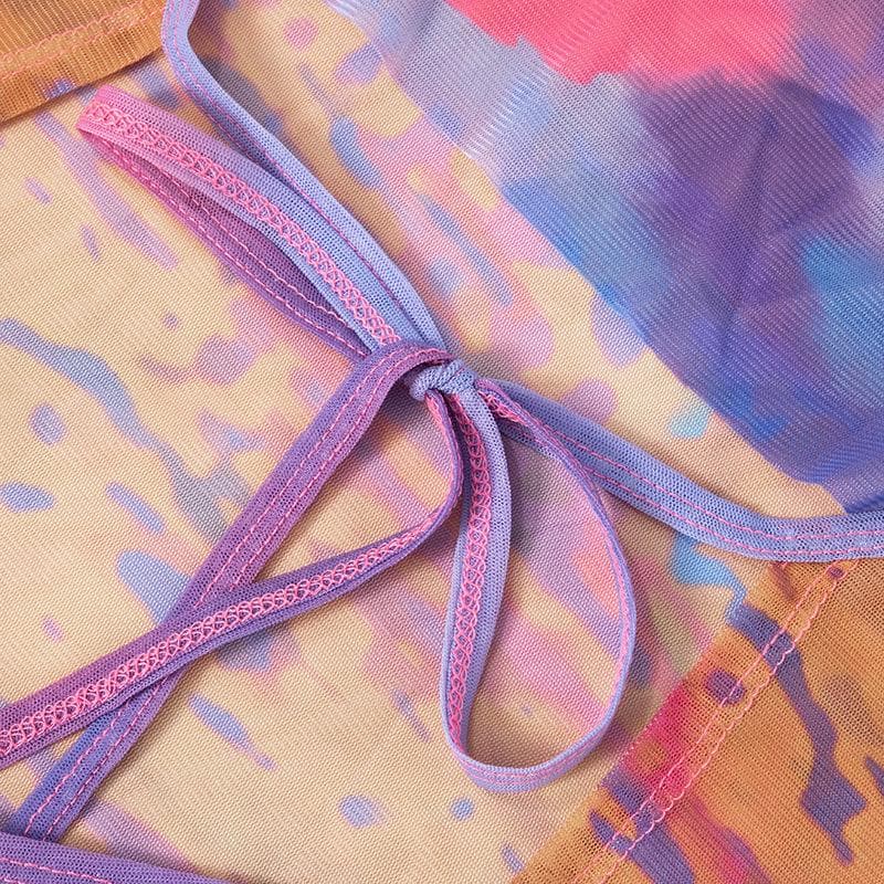 Halter cowl neck gradient print self tie top