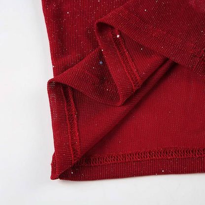 Crewneck long sleeve glitter crop mini skirt set