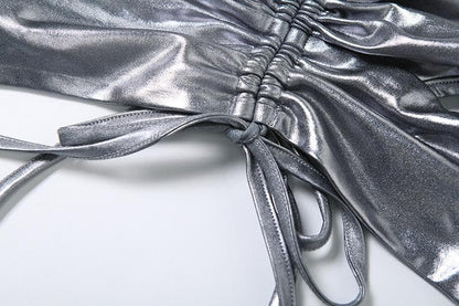 Drawstring ruched v neck metallic cami top