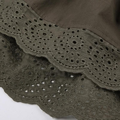 Drawstring solid lace hem smocked irregular midi skirt-final-sale