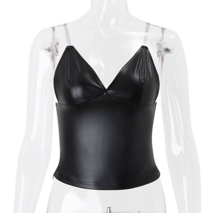 PU leather v neck cami top