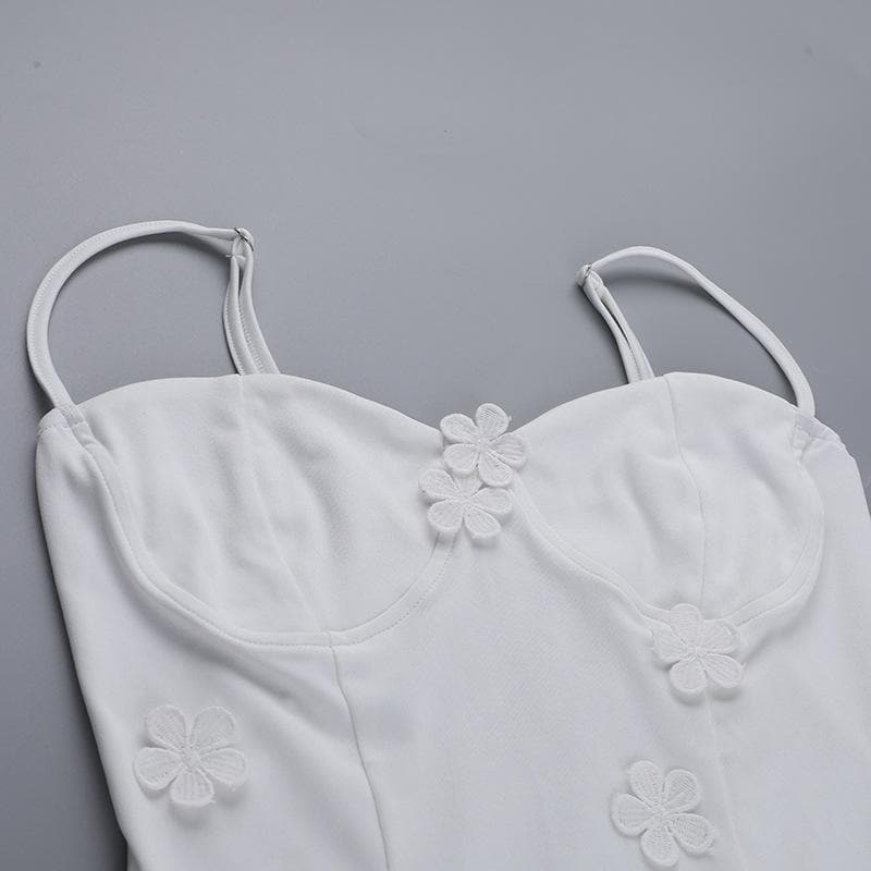 Sweetheart neck flower embroidery stitch cami mini dress