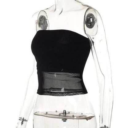 Solid sleeveless mesh backless tube top
