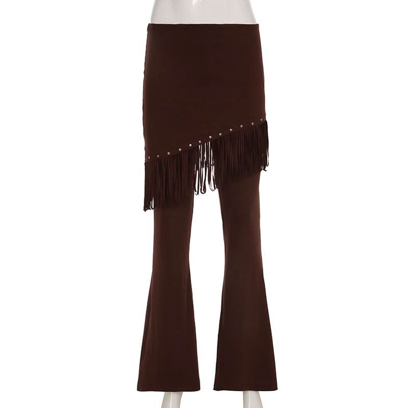Rivet tassels patchwork low rise pant