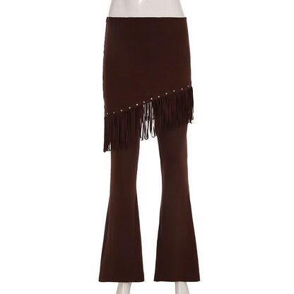 Rivet tassels patchwork low rise pant