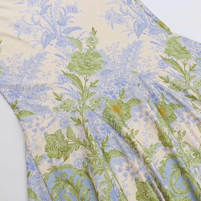 U neck flower print contrast cami maxi dress