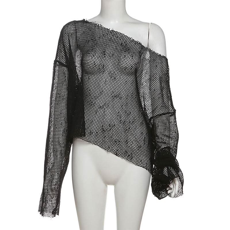Long sleeve fishnet solid top