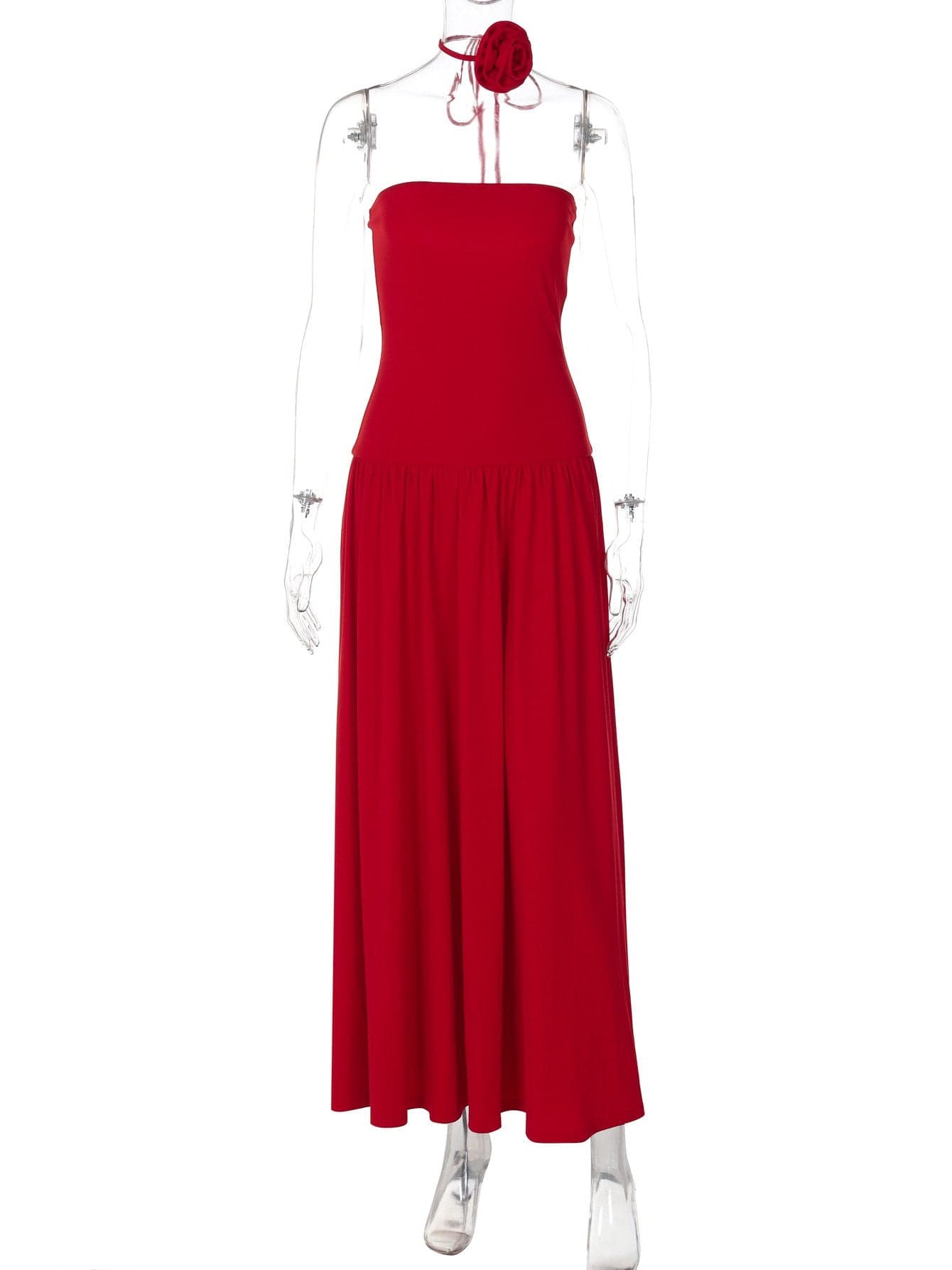 Flower applique solid tube maxi dress