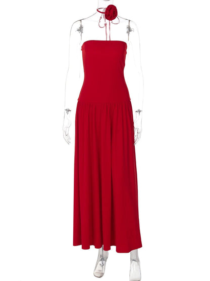 Flower applique solid tube maxi dress