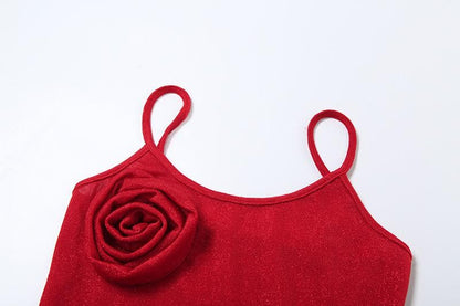 Flower applique u neck glitter cami top