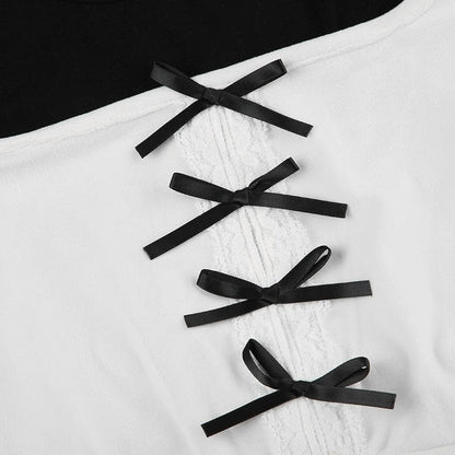 Long sleeve bowknot halter ruched 2 piece top