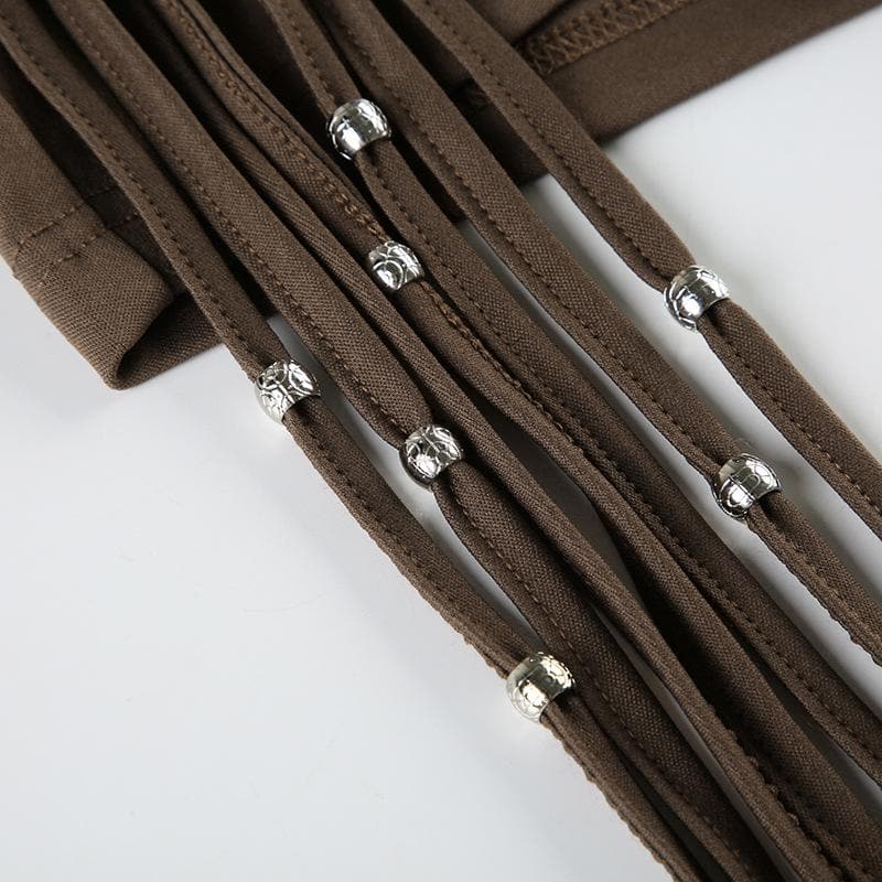 Tassels beaded ruched low rise short pant