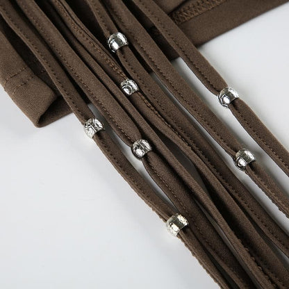 Tassels beaded ruched low rise short pant